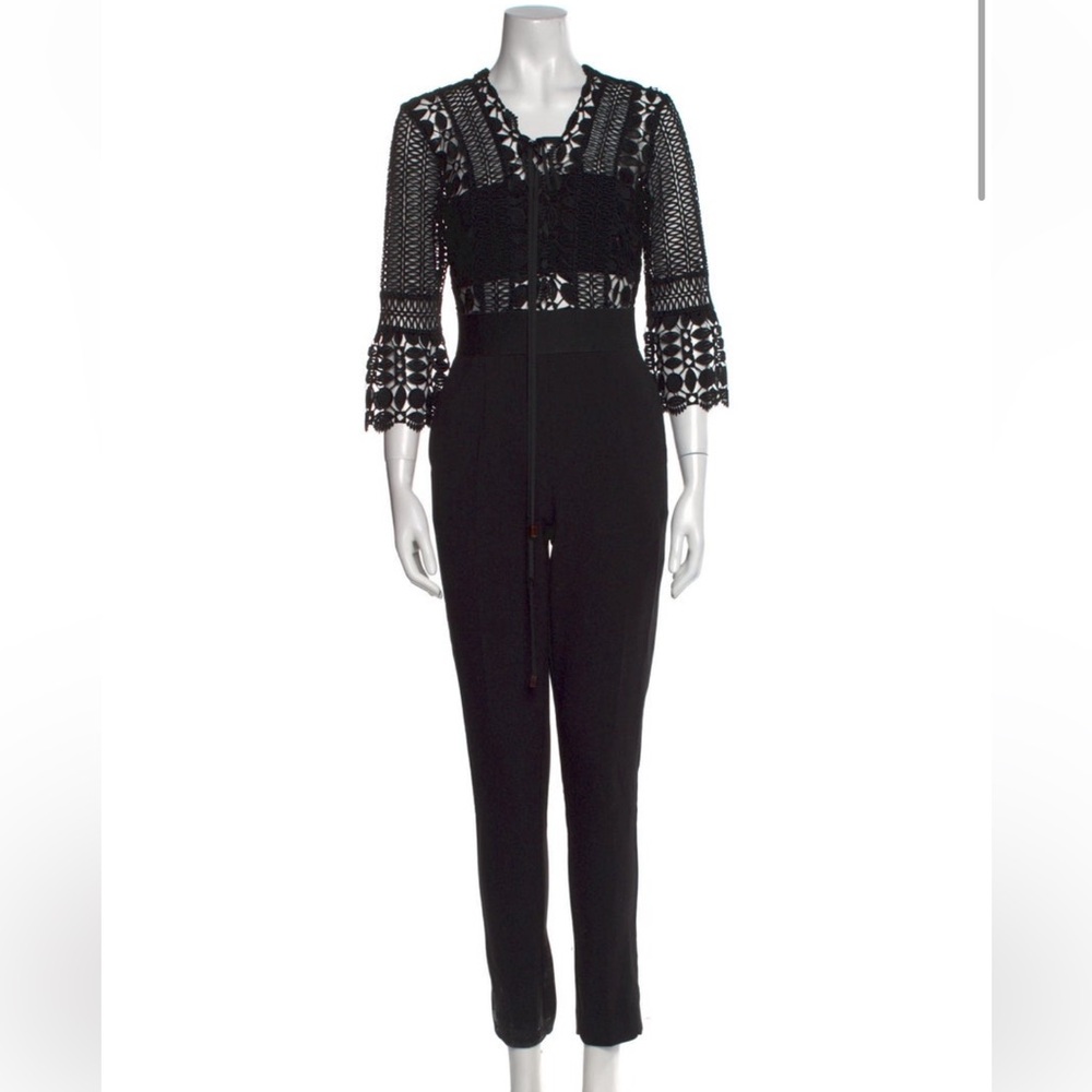 Self-Portrait Black Cropped Jumpsuit with Lace Detail